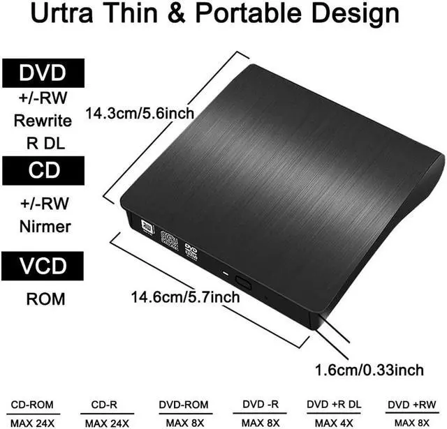 Alt view image 7 of 7 - External DVD Drive USB3.0, DVD / CD Burner, Portable USB CD Drive for All Laptops and Desktops, Notebook, Compatible with Windows XP / Win8.1 / Wind10 / Vista / 7, Linx , Mac10 OS system