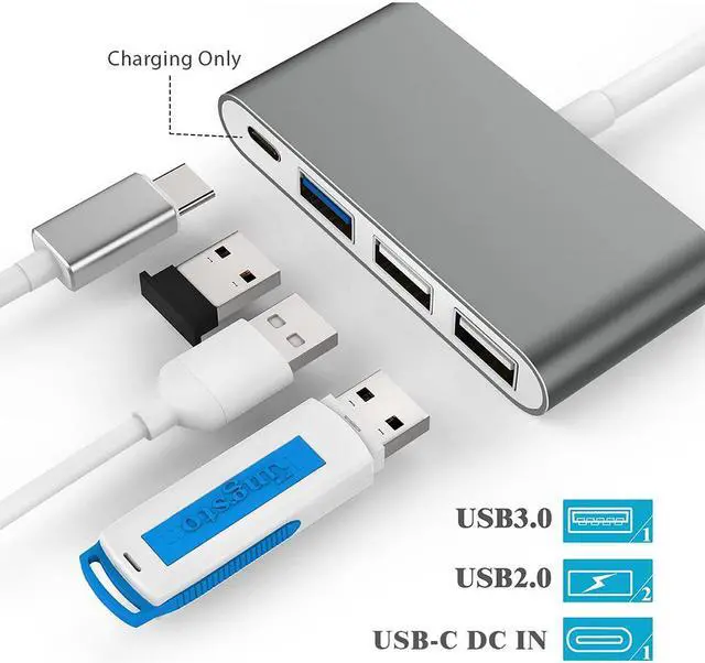 Alt view image 2 of 7 - 4-in-1 USB-C Hub With USB C Power Delivery, USB3.0 USB2.0 Ports compatible with MacBook Air, MacBook pro 13&15, ChromeBook Pixel, XPS and More, Multiport Charging & Connecting Adapter