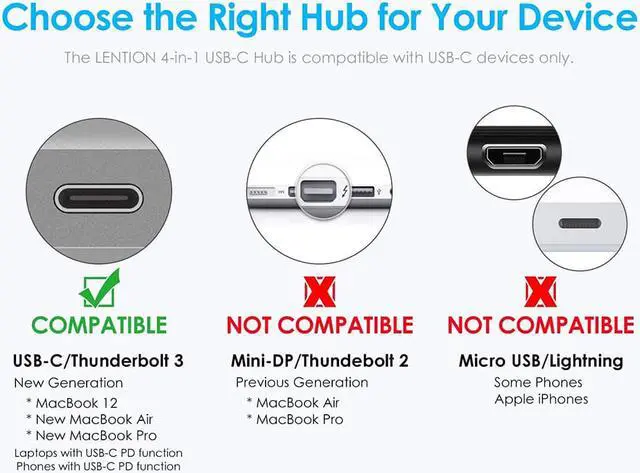 Alt view image 7 of 7 - 4-in-1 USB-C Hub With USB C Power Delivery, USB3.0 USB2.0 Ports compatible with MacBook Air, MacBook pro 13&15, ChromeBook Pixel, XPS and More, Multiport Charging & Connecting Adapter