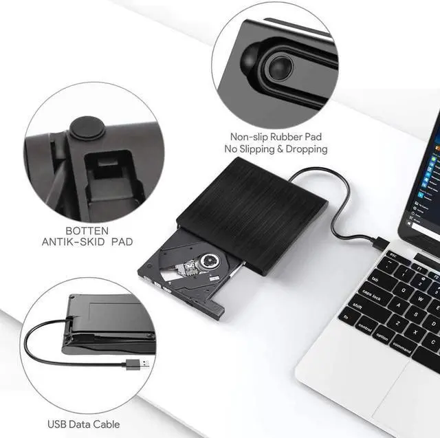 Alt view image 4 of 7 - External DVD Drive USB3.0, DVD / CD Burner, Portable USB CD Drive for All Laptops and Desktops, Notebook, Compatible with Windows XP / Win8.1 / Wind10 / Vista / 7, Linx , Mac10 OS system