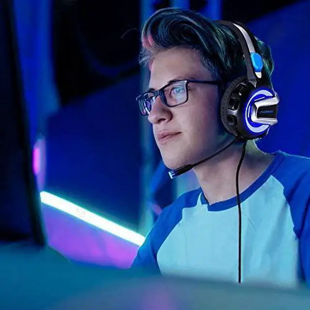 Alt view image 7 of 7 - Gaming Headset with Microphone, 7.1 Stereo Surround Sound Wired Over Ear Headphone for Xbox One, PS4, PC, Laptop, Nintendo Switch and other 3.5mm devices, LED Light, Noise Isolation, Steel Frame -Blue