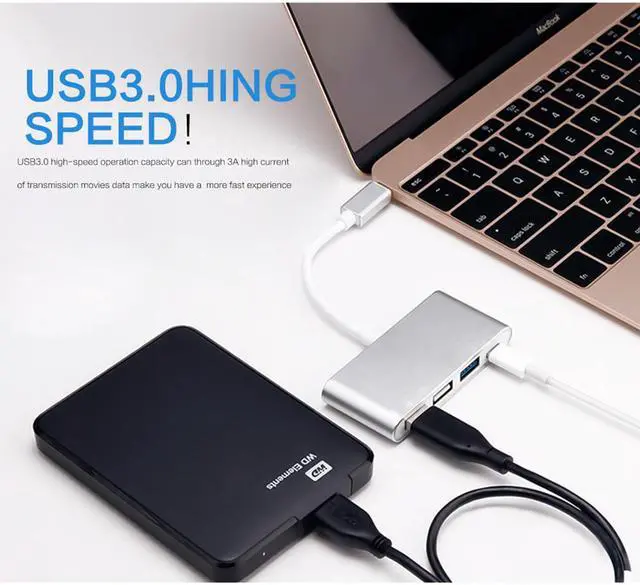 Alt view image 4 of 7 - 4-in-1 USB-C Hub With USB C Power Delivery, USB3.0 USB2.0 Ports compatible with MacBook Air, MacBook pro 13&15, ChromeBook Pixel, XPS and More, Multiport Charging & Connecting Adapter