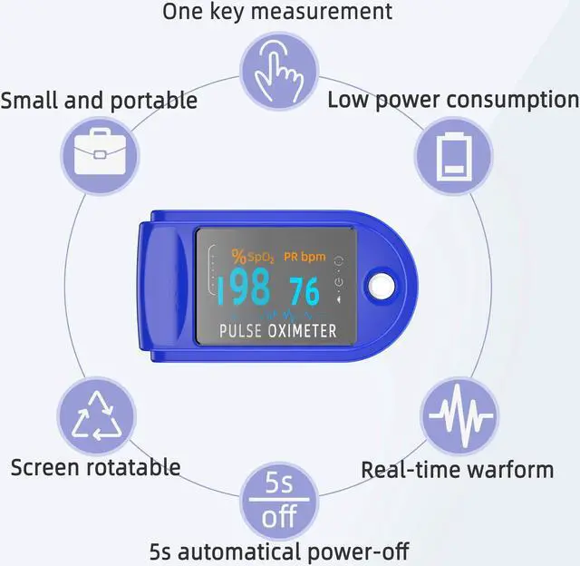 Alt view image 2 of 7 - Pulse Oximeter Fingertip, Blood Oxygen Saturation Monitor Fingertip, Portable Blood Oxygen Meter Finger Oximeter Finger with Pulse, O2 Monitor Finger for Oxygen