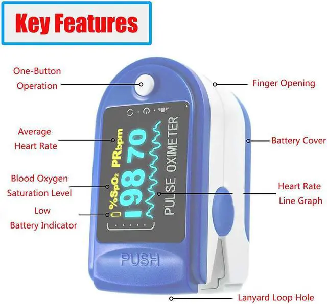 Alt view image 5 of 7 - Pulse Oximeter Fingertip, Blood Oxygen Saturation Monitor Fingertip, Portable Blood Oxygen Meter Finger Oximeter Finger with Pulse, O2 Monitor Finger for Oxygen