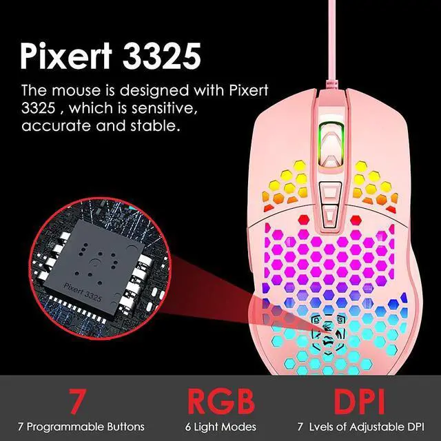 Alt view image 4 of 7 - Ergonomic Lightweight Gaming Mouse Wired Honeycomb Hollow RGB Streamer 4000 DPI Programming Optical Sensor Pixert 3325 78G Gaming Mice for PC X-BOX PS4 Gamer