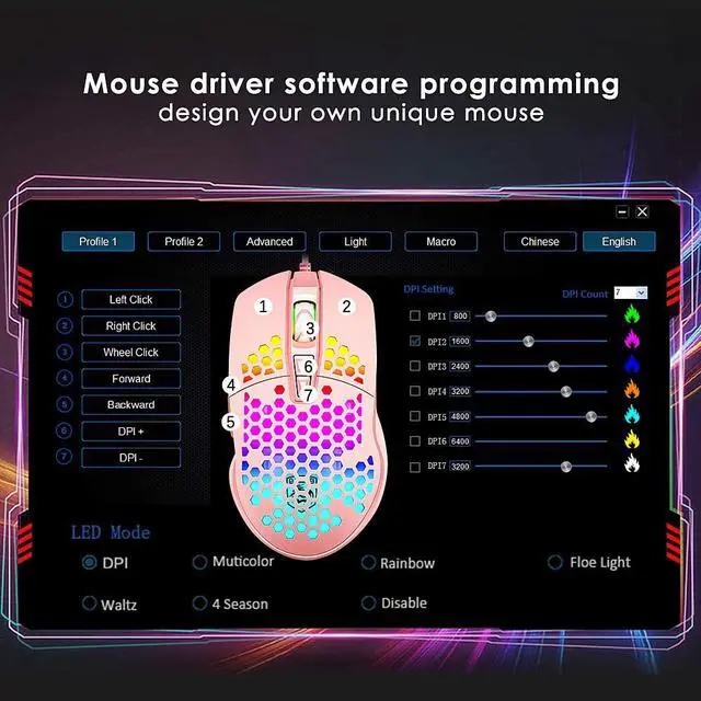 Alt view image 5 of 7 - Ergonomic Lightweight Gaming Mouse Wired Honeycomb Hollow RGB Streamer 4000 DPI Programming Optical Sensor Pixert 3325 78G Gaming Mice for PC X-BOX PS4 Gamer