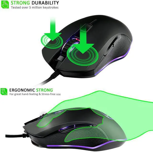 Alt view image 2 of 7 - Wired RGB Gaming Mouse 6 Programmable Buttons 3200 DPI Adjustable Optical Gaming Mouse Ergonomic Mouse