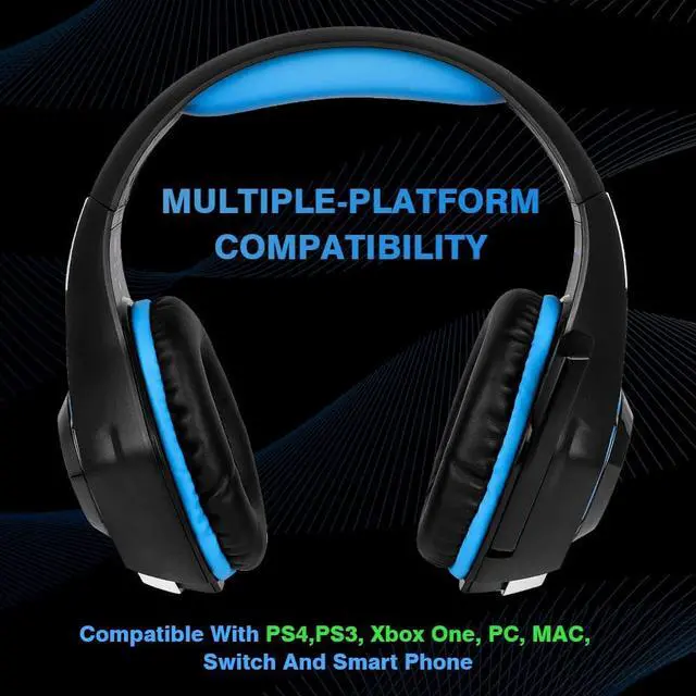 Alt view image 4 of 7 - Gaming Headset for PS4, Xbox One Controller, PC, Over Ear Headphones with Noise Cancelling Mic, Soft Memory Earmuffs, LED Light, Stereo Bass Surround Sound for Nintendo Switch Laptop Mac