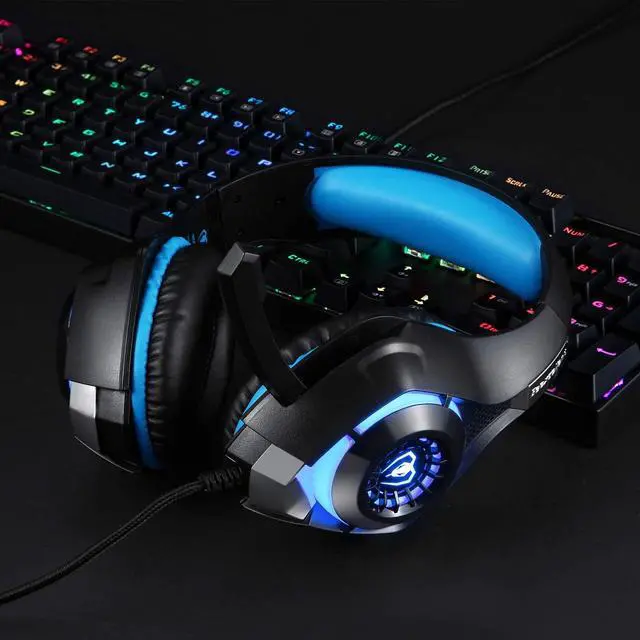 Alt view image 7 of 7 - Gaming Headset for PS4, Xbox One Controller, PC, Over Ear Headphones with Noise Cancelling Mic, Soft Memory Earmuffs, LED Light, Stereo Bass Surround Sound for Nintendo Switch Laptop Mac