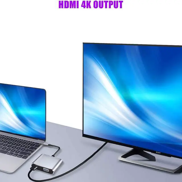 Alt view image 5 of 7 - USB C Hub with Type C 4 in 1 USB Hub, Dual Screen Display, 4K HDMI/HDTV, VGA Adapter and USB 3.0 Charging for MacBook Pro/MacBook Air/iPad Pro/Samsung Galaxy S9 S10/Dell XPS/ChromeBook/HP Laptop
