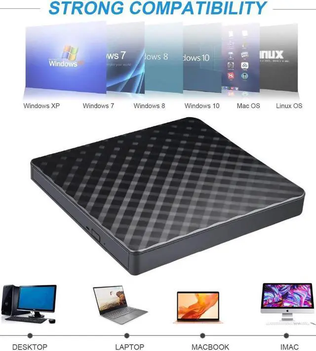 Alt view image 3 of 7 - USB 3.0 External CD Drive, CD/DVD-RW Drive, CD-RW Rewriter Burner Superdrive for High Speed Data Transfer for Laptop Notebook PC Desktop Support Windows/Vista/7/8.1/10 (Black)