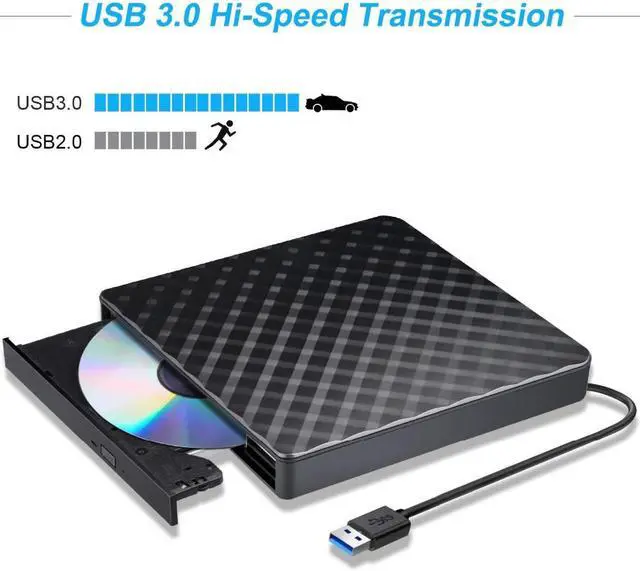 Alt view image 2 of 7 - USB 3.0 External CD Drive, CD/DVD-RW Drive, CD-RW Rewriter Burner Superdrive for High Speed Data Transfer for Laptop Notebook PC Desktop Support Windows/Vista/7/8.1/10 (Black)