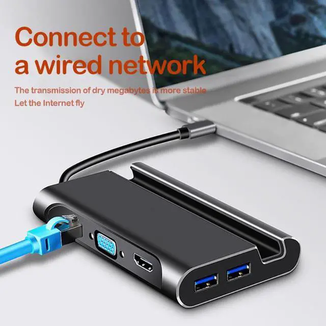 Alt view image 2 of 7 - USB C HUB 7 in 1 Type-C Converter Dock Station HUB HDMI VGA LAN USB3.0 PD Phone Bracket Adapter for Laptop Computer Accessories