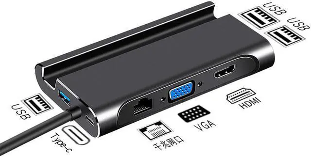 Alt view image 5 of 7 - USB C HUB 7 in 1 Type-C Converter Dock Station HUB HDMI VGA LAN USB3.0 PD Phone Bracket Adapter for Laptop Computer Accessories