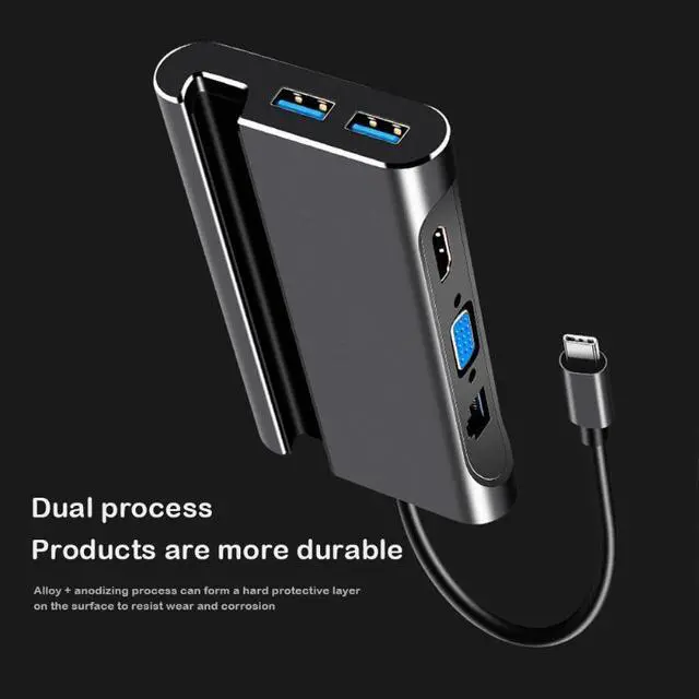 Alt view image 3 of 7 - USB C HUB 7 in 1 Type-C Converter Dock Station HUB HDMI VGA LAN USB3.0 PD Phone Bracket Adapter for Laptop Computer Accessories