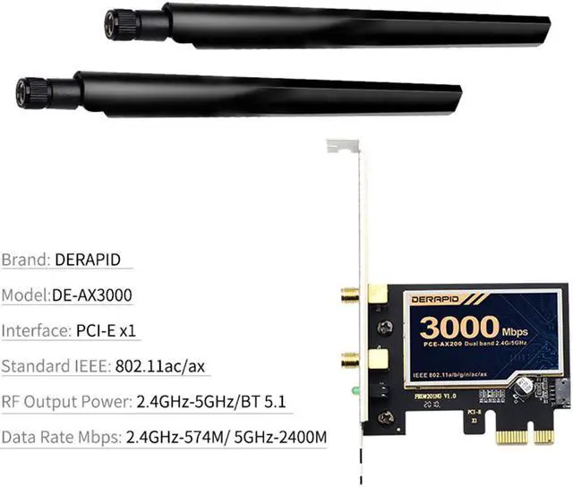Alt view image 7 of 7 - Dual Band 3000Mbps WiFi 6 Intel AX200 Bluetooth 5.0 PCIe Desktop Wireless Adapter 802.11ax/ac 2.4G 5G AX200NGW Newtork Card