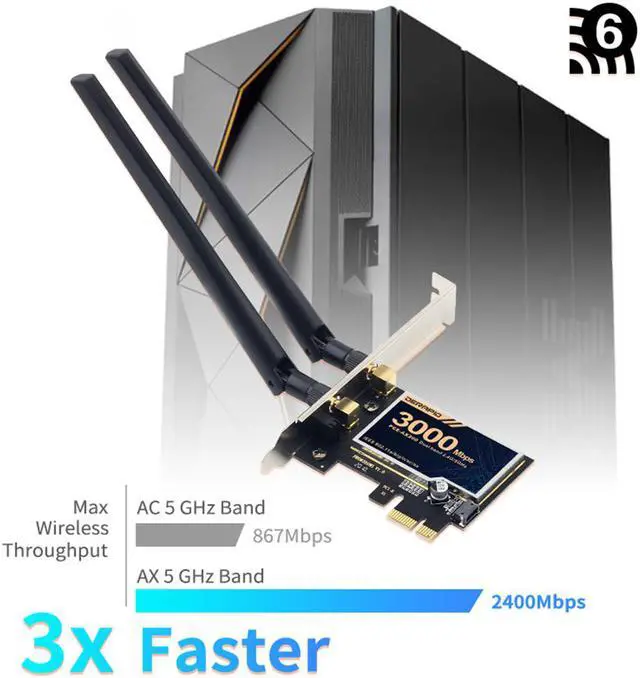 Alt view image 6 of 7 - Dual Band 3000Mbps WiFi 6 Intel AX200 Bluetooth 5.0 PCIe Desktop Wireless Adapter 802.11ax/ac 2.4G 5G AX200NGW Newtork Card
