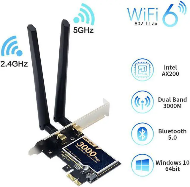 Main image of Dual Band 3000Mbps WiFi 6 Intel AX200 Bluetooth 5.0 PCIe Desktop Wireless Adapter 802.11ax/ac 2.4G 5G AX200NGW Newtork Card