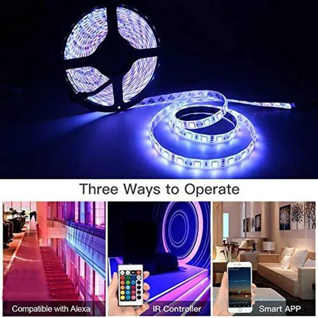 Alt view image 4 of 7 - LED Strip Lights 32.8ft / 10M,WiFi IP65 Waterproof Dimmable Led Light Strip with Remote,Music Sync Color Changing RGB LED Strip Lights for Bedroom, Work with Amazon Alexa Google Assistant