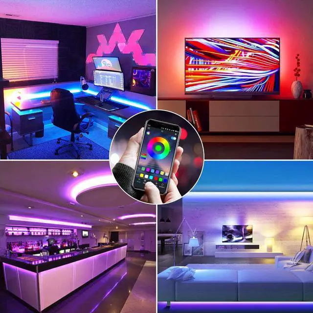 Alt view image 2 of 7 - Bluetooth LED Strip Lights Music Sync App Control, 32.8FT/10M Flexible Waterproof RGB LED Light Strips for Bedroom with Remote Color Changing Neon Lights 300LED 5050 Tape Lights 12V Room Mood Lighting