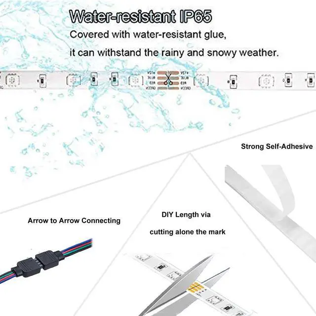 Alt view image 6 of 7 - LED Strip Lights 32.8ft / 10M,WiFi IP65 Waterproof Dimmable Led Light Strip with Remote,Music Sync Color Changing RGB LED Strip Lights for Bedroom, Work with Amazon Alexa Google Assistant