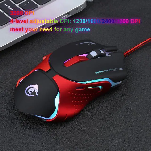Alt view image 2 of 7 - Gaming Mouse Ergonomic Optical Gamer Mouse Mice, 4-DPI Adjustment Level 3200 DPI, 7colors LED Backlight 6 Buttons USB Wired Mouses for PC Computer