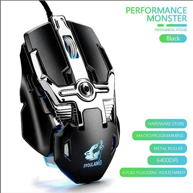 Alt view image 2 of 7 - Gaming Mice 6400DPI LED Wired Mechanic RGB Backlight Gaming Mouse 8 Button Macro Program Gaming Mouse for Laptop Computer Games