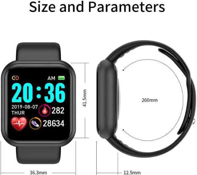 Alt view image 6 of 7 - Bluetooth Smart Watch Men Women Fitness Tracker Sport Smartwatch Heart Rate Monitor Blood Pressure Tracker Smart Wristband for IOS Android (Color: Black)