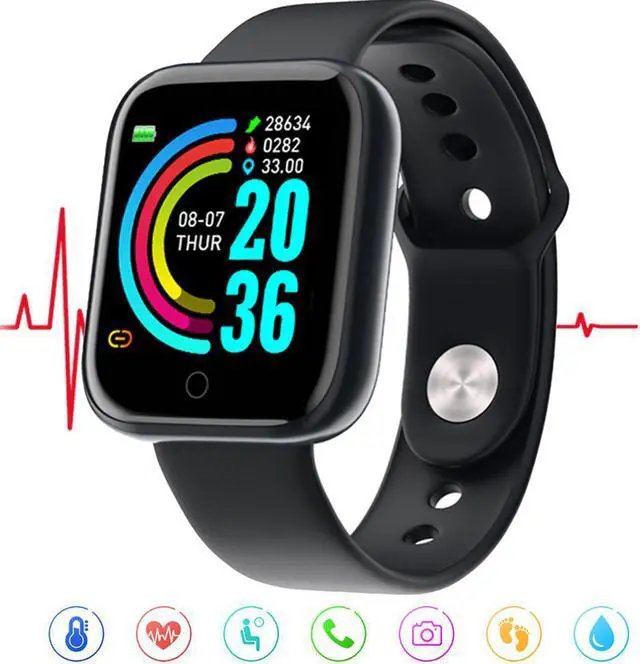 Main image of Bluetooth Smart Watch Men Women Fitness Tracker Sport Smartwatch Heart Rate Monitor Blood Pressure Tracker Smart Wristband for IOS Android (Color: Black)
