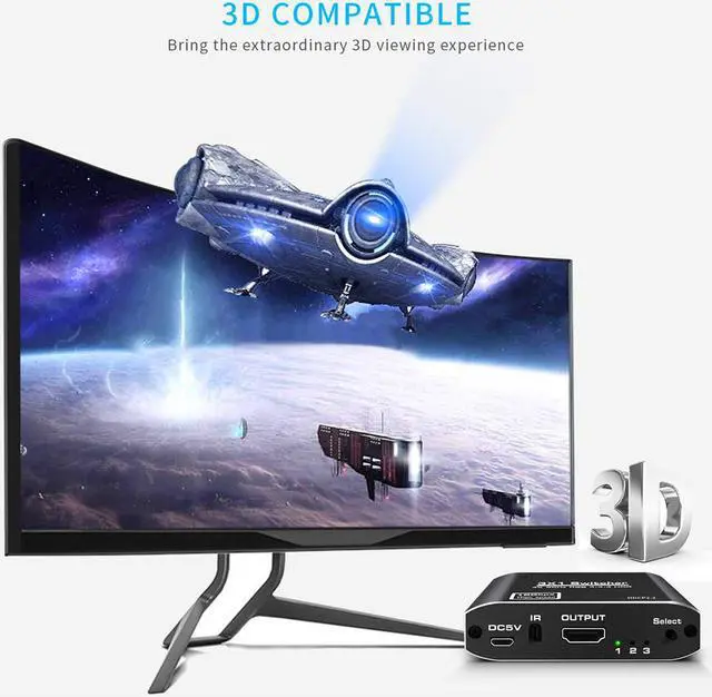 Alt view image 2 of 7 - 3x1 HDMI Splitter Aluminum HDMI Switch 3 in 1 Out with IR Remote Control, Supports 4k@60HZ 3D HD1080P, HDMI Switcher for PS3 PS4 Pro TV