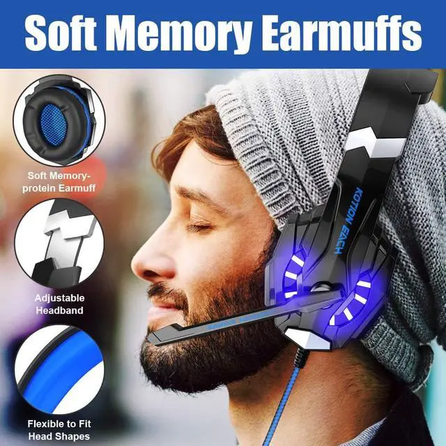 Alt view image 4 of 7 - Gaming Headset for PS4/ Xbox one/Xbox One S/PC/Mac/Laptop/Cell Phone - Gaming Headphone with Mic, LED Light, Bass Surround, Noise Cancelling, Soft Earmuffs