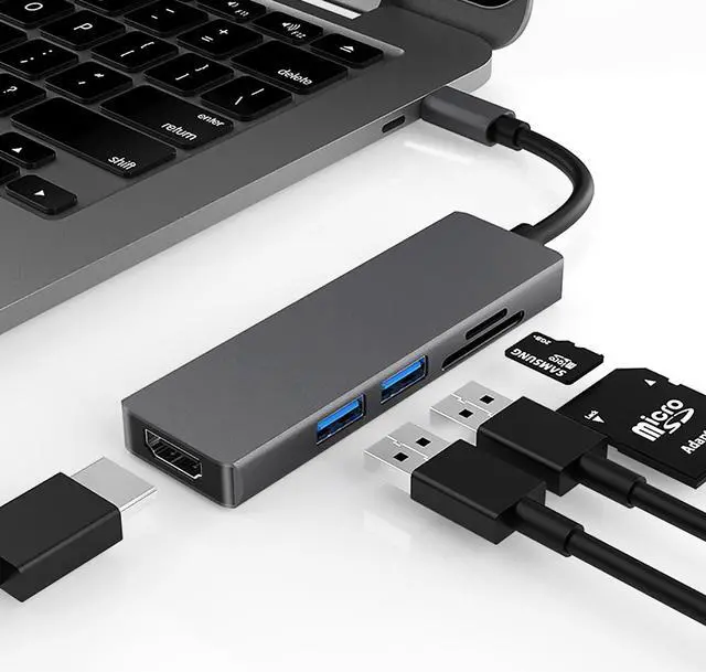 Main image of USB C Hub Type C Dock Adapter - USB C Dock 5 in 1 with 4K HDMI (30Hz), 2 USB 3.0 Ports, SD/TF Card Reader, Compatible with MacBook Pro/Air and More Type-C Laptops or Devices