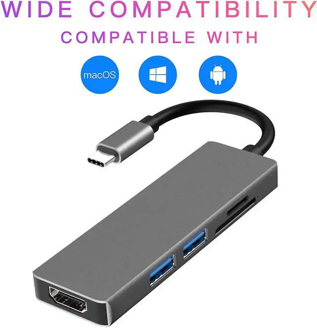 Alt view image 2 of 7 - USB C Hub Type C Dock Adapter - USB C Dock 5 in 1 with 4K HDMI (30Hz), 2 USB 3.0 Ports, SD/TF Card Reader, Compatible with MacBook Pro/Air and More Type-C Laptops or Devices