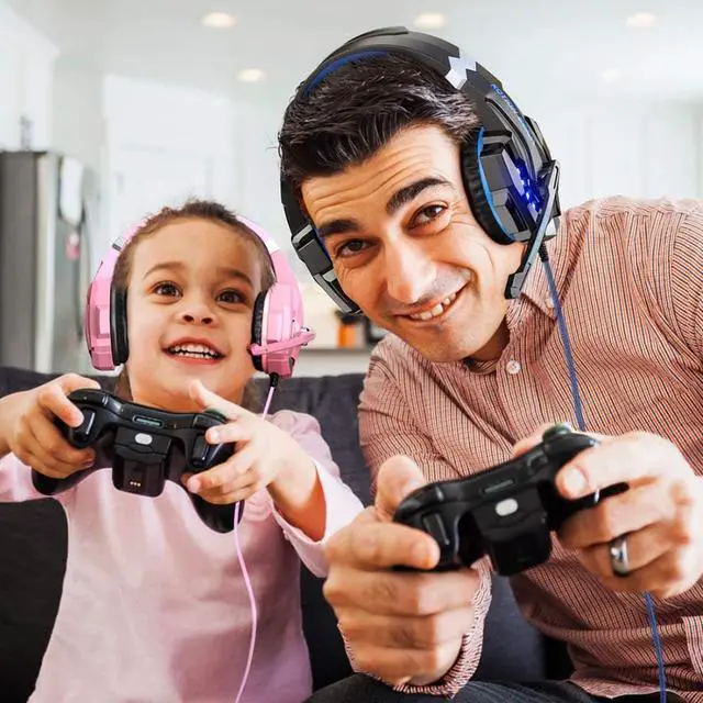 Alt view image 7 of 7 - Gaming Headset for PS4/ Xbox one/Xbox One S/PC/Mac/Laptop/Cell Phone - Gaming Headphone with Mic, LED Light, Bass Surround, Noise Cancelling, Soft Earmuffs