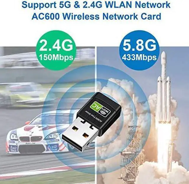 Alt view image 5 of 7 - USB WiFi Adapter WiFi dongle AC600Mbps Hi-Speed USB Plug WiFi Network Adapter Desktop Wireless Adapter Network USB High Speed Dual-Frequency Desktop/Laptop, Support Windows10 / 8/7 / Vista/XP (Black)
