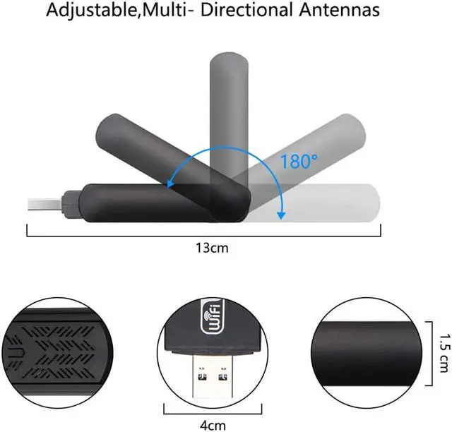 Alt view image 4 of 7 - WiFi Adapter 1200Mbps, USB Wireless Network Adapter Dual Band 5GHz & 2.4GHz with High Gain Antennas WiFi Dongle for PC/Desktop, Compatible with Windows XP,10,8.1,7,Vista and Mac OS 10.9~10.15