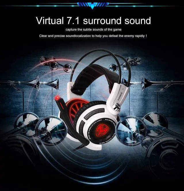 Alt view image 4 of 7 - Gaming Headset 7.1 Virtual Surround Sound Headphone with Microphone Stereo Headphones Vibrate for PC Computer Laptop with Mic, Volume Control, LED