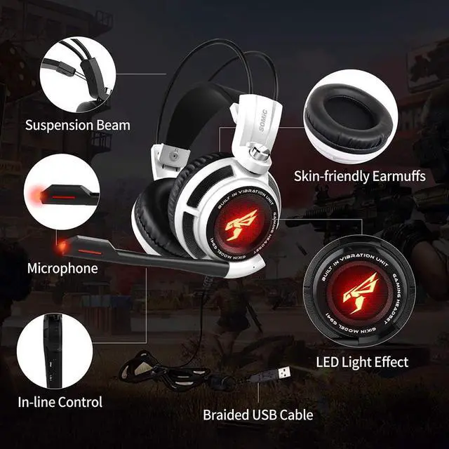 Alt view image 5 of 7 - Gaming Headset 7.1 Virtual Surround Sound Headphone with Microphone Stereo Headphones Vibrate for PC Computer Laptop with Mic, Volume Control, LED