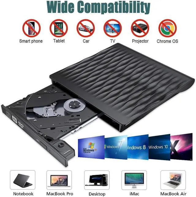 Alt view image 4 of 7 - External CD DVD Drive, USB 3.0 Portable Burner Optical Drive CD RW DVD RW Superdrive Compatible for MacBook Pro Air iMac Laptop Notebook (Color: Black)