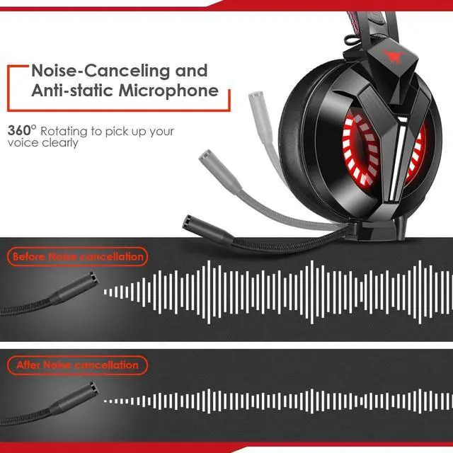 Alt view image 4 of 7 - Gaming Headset Xbox One Headset with Surround Sound Stereo, PS4 Headset with Mic & LED Light, Compatible with PC, Laptop, PS4, Xbox One Controller(Adapter Not Included), Nintendo Switch, Mac