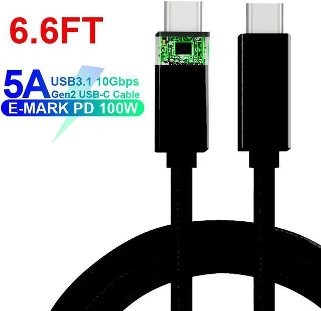 Main image of 5A 100W USB-C Cable, 6.6ft USB Power Delivery (PD) Fast Charge USB 3.1 Gen2, 10Gbps Data — Compatible with PD Docking Stations, Hard Drives, MacBook Pro, Air, iPad Pro, PixelBook, 4K Displays