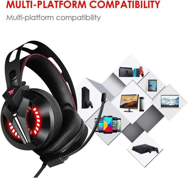 Alt view image 2 of 7 - Gaming Headset Xbox One Headset with Surround Sound Stereo, PS4 Headset with Mic & LED Light, Compatible with PC, Laptop, PS4, Xbox One Controller(Adapter Not Included), Nintendo Switch, Mac