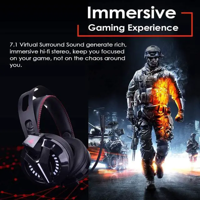 Alt view image 5 of 7 - Gaming Headset Xbox One Headset with Surround Sound Stereo, PS4 Headset with Mic & LED Light, Compatible with PC, Laptop, PS4, Xbox One Controller(Adapter Not Included), Nintendo Switch, Mac