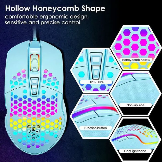 Alt view image 5 of 7 - Lightweight Gaming Mouse Wired Honeycomb Hollow RGB Streamer 6400 DPI Programming Optical Sensor Pixert 3325 78G for PC X-Box PS4 Gamer