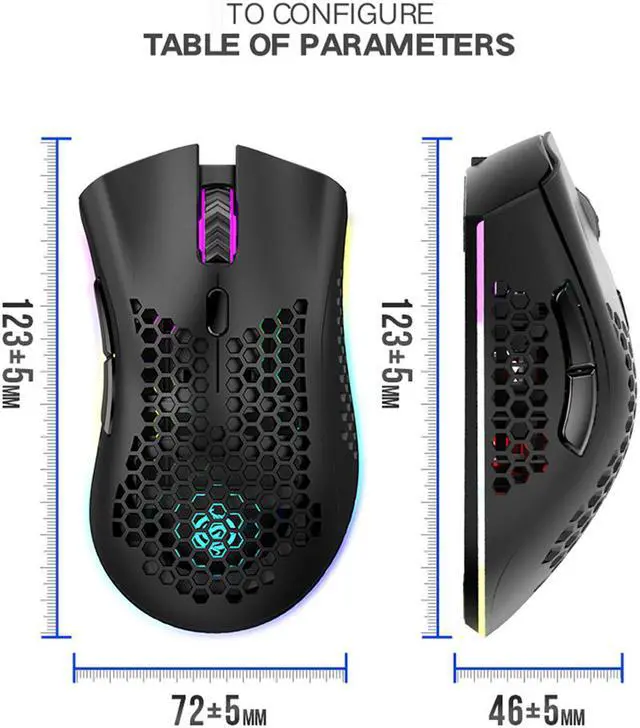 Alt view image 7 of 14 - Lightweight Gaming Mouse, 2.4G Wireless Mouse Honeycomb Design Rechargeable Wireless Gaming Mouse with USB Receiver RGB Backlight Computer Mouse for Laptop PC (Black)
