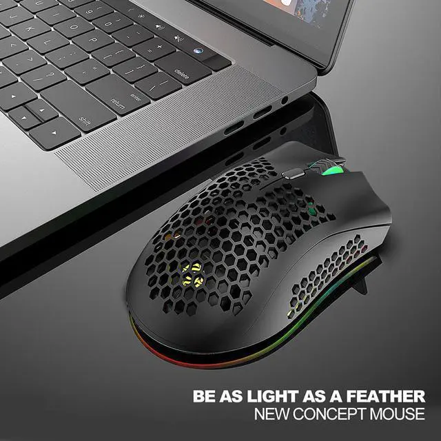 Alt view image 5 of 14 - Lightweight Gaming Mouse, 2.4G Wireless Mouse Honeycomb Design Rechargeable Wireless Gaming Mouse with USB Receiver RGB Backlight Computer Mouse for Laptop PC (Black)