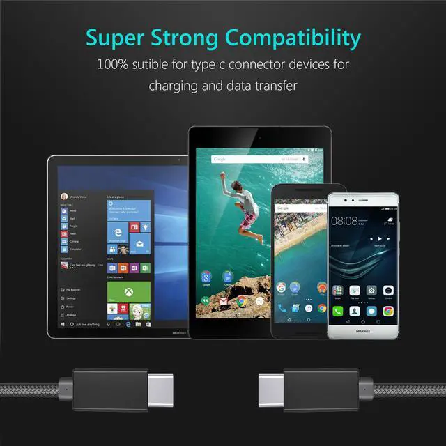 Alt view image 7 of 7 - 5A 100W Type-C Cable, 6.6ft USB Power Delivery (PD) Fast Charge USB C 3.1 Gen2, 10Gbps Data — Compatible with PD Docking Stations, Hard Drives, MacBook Pro, Air, iPad Pro, PixelBook, 4K/5K Displays
