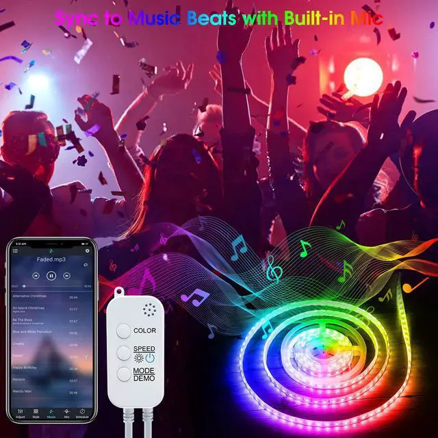 Alt view image 3 of 7 - 50ft LED Strip Lights, 50ft/15M Flexible Led Light Strip Color Changing 5050 RGB Led Strip with Bluetooth Remote App Controller,LED Rope Lights Strip Sync to Music for Home TV Party Bedroom Kitchen