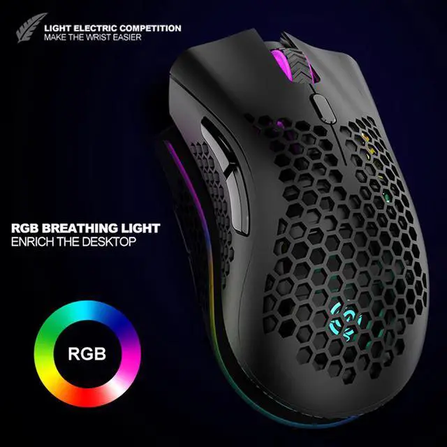 Alt view image 3 of 14 - Lightweight Gaming Mouse, 2.4G Wireless Mouse Honeycomb Design Rechargeable Wireless Gaming Mouse with USB Receiver RGB Backlight Computer Mouse for Laptop PC (Black)