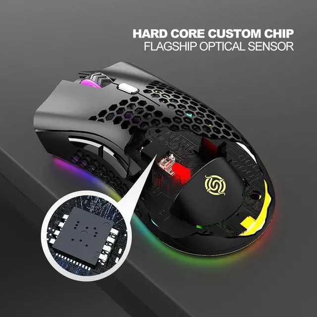Alt view image 4 of 14 - Lightweight Gaming Mouse, 2.4G Wireless Mouse Honeycomb Design Rechargeable Wireless Gaming Mouse with USB Receiver RGB Backlight Computer Mouse for Laptop PC (Black)